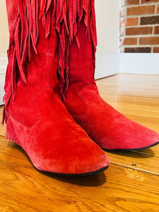 Sam Edelman Red Fringe Boots Size 8.5 M - Picture 3 of 16
